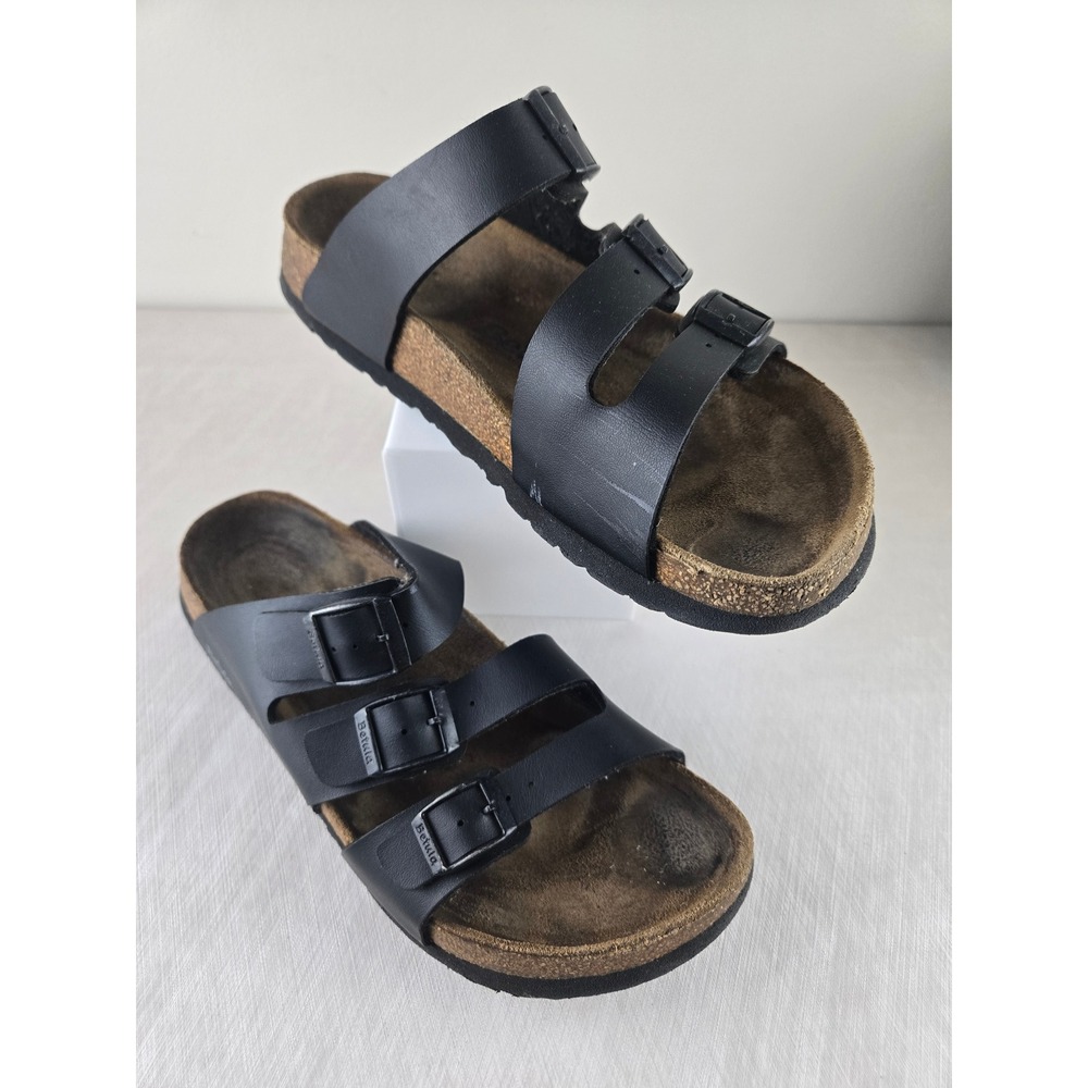 Betula Black Leather Cork Footbed Sandals Women Size39 Adjustable Buckle Comfort